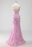 Lilac Strapless Coset Applique Mermaid Long Prom Dress with Slit