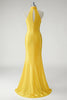 Load image into Gallery viewer, Yellow Mermaid Halter Satin Long Prom Dress