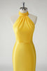 Load image into Gallery viewer, Yellow Mermaid Halter Satin Long Prom Dress