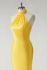 Load image into Gallery viewer, Yellow Mermaid Halter Satin Long Prom Dress