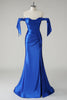 Load image into Gallery viewer, Royal Blue Mermaid Off the Shoulder Pleated Prom Dress