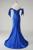 Load image into Gallery viewer, Royal Blue Mermaid Off the Shoulder Pleated Prom Dress