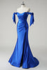 Load image into Gallery viewer, Royal Blue Mermaid Off the Shoulder Pleated Prom Dress