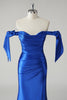 Load image into Gallery viewer, Royal Blue Mermaid Off the Shoulder Pleated Prom Dress