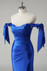 Load image into Gallery viewer, Royal Blue Mermaid Off the Shoulder Pleated Prom Dress