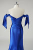 Load image into Gallery viewer, Royal Blue Mermaid Off the Shoulder Pleated Prom Dress