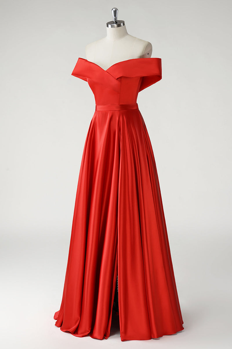 Load image into Gallery viewer, Red A Line Off the Shoulder Ruched Long Prom Dress