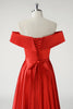 Load image into Gallery viewer, Red A Line Off the Shoulder Ruched Long Prom Dress