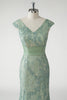 Load image into Gallery viewer, Green V-Neck Mermaid Appliques Sequins Cap Sleeves Prom Dress