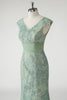 Load image into Gallery viewer, Green V-Neck Mermaid Appliques Sequins Cap Sleeves Prom Dress