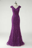 Green V-Neck Mermaid Appliques Sequins Cap Sleeves Prom Dress