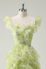 Load image into Gallery viewer, Dusty Sage Floral Ruffled A-Line Square Neck Long Prom Dress