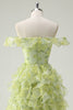 Load image into Gallery viewer, Dusty Sage Floral Ruffled A-Line Square Neck Long Prom Dress