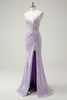 Load image into Gallery viewer, Sparkly Corset Lilac Mermaid Spaghetti Straps Prom Dress with Slit