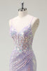 Load image into Gallery viewer, Sparkly Corset Lilac Mermaid Spaghetti Straps Prom Dress with Slit