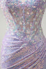 Load image into Gallery viewer, Sparkly Corset Lilac Mermaid Spaghetti Straps Prom Dress with Slit