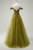 Load image into Gallery viewer, A-Line Army Green Off The Shoulder Long Prom Dress with Slit