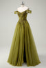 Load image into Gallery viewer, A-Line Army Green Off The Shoulder Long Prom Dress with Slit