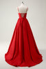 Load image into Gallery viewer, Red Ball-Gown Spaghetti Straps Lace Up Back Long Prom Dress with Slit