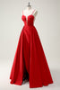 Load image into Gallery viewer, Red Ball-Gown Spaghetti Straps Lace Up Back Long Prom Dress with Slit