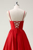 Load image into Gallery viewer, Red Ball-Gown Spaghetti Straps Lace Up Back Long Prom Dress with Slit