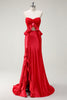 Load image into Gallery viewer, Red Sweetheart Mermaid Long Prom Dress with Slit