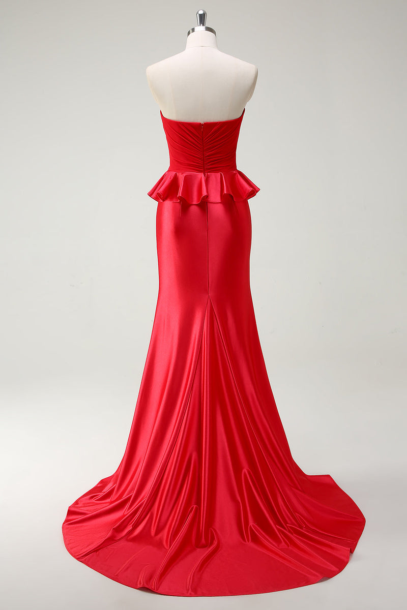 Load image into Gallery viewer, Red Sweetheart Mermaid Long Prom Dress with Slit