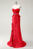 Load image into Gallery viewer, Red Sweetheart Mermaid Long Prom Dress with Slit