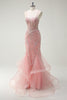 Load image into Gallery viewer, Sparkly Pink Mermaid Spaghetti Straps Corset Long Prom Dress