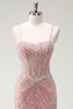 Load image into Gallery viewer, Sparkly Pink Mermaid Spaghetti Straps Corset Long Prom Dress