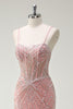 Load image into Gallery viewer, Sparkly Pink Mermaid Spaghetti Straps Corset Long Prom Dress