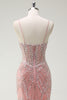 Load image into Gallery viewer, Sparkly Pink Mermaid Spaghetti Straps Corset Long Prom Dress