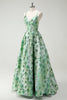 Load image into Gallery viewer, Sparkly Green Floral A-Line Spaghetti Straps Long Prom Dress