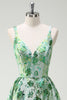 Load image into Gallery viewer, Sparkly Green Floral A-Line Spaghetti Straps Long Prom Dress