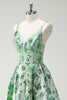 Load image into Gallery viewer, Sparkly Green Floral A-Line Spaghetti Straps Long Prom Dress