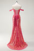 Load image into Gallery viewer, Fuchsia Mermaid Sequined Off The Shoulder Prom Dress