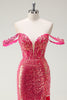 Load image into Gallery viewer, Fuchsia Mermaid Sequined Off The Shoulder Prom Dress