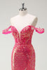 Load image into Gallery viewer, Fuchsia Mermaid Sequined Off The Shoulder Prom Dress