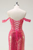 Load image into Gallery viewer, Fuchsia Mermaid Sequined Off The Shoulder Prom Dress