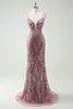 Load image into Gallery viewer, Sparkly Grey Purple Mermaid Spaghetti Straps Long Prom Dress With Sequins