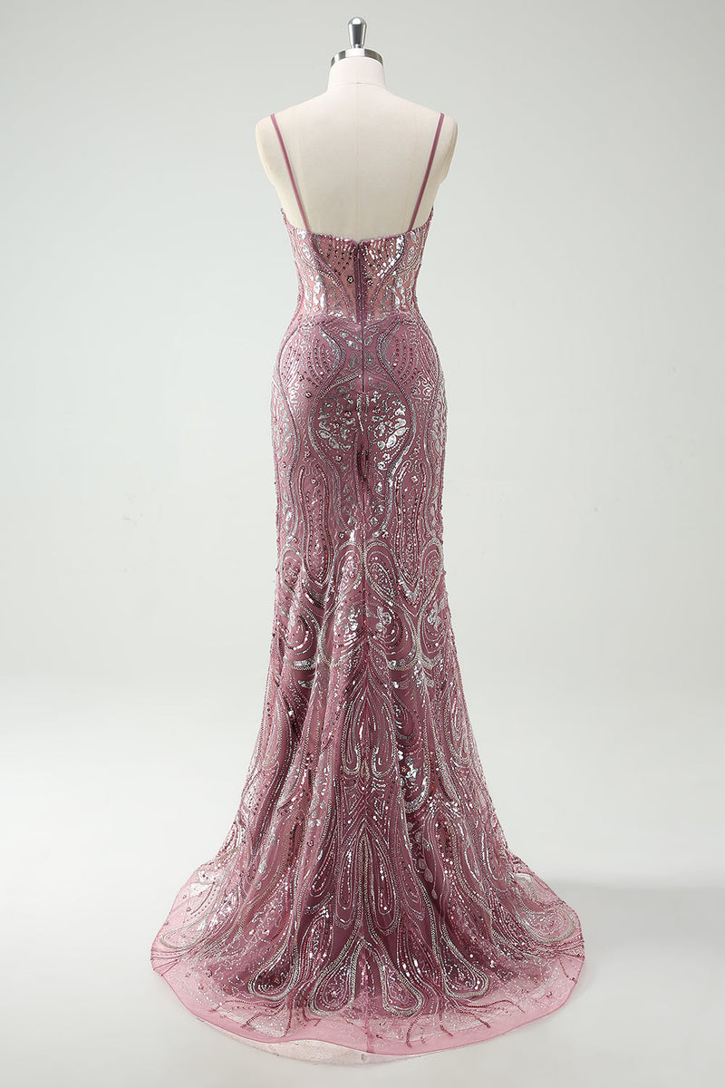 Load image into Gallery viewer, Sparkly Grey Purple Mermaid Spaghetti Straps Long Prom Dress With Sequins