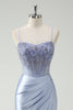 Load image into Gallery viewer, Light Blue Mermaid Ruched Long Prom Dress with Appliqued Beading