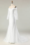 Ivory Off the Shoulder Mermaid Matte Satin Wedding Dress