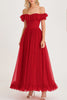 Load image into Gallery viewer, Off the Shoulder Pleated Ruffled A Line Red Long Formal Dress