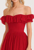 Load image into Gallery viewer, Off the Shoulder Pleated Ruffled A Line Red Long Formal Dress