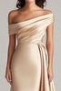 Load image into Gallery viewer, One Shoulder Pleated Champagne Sheath Long Formal Dress