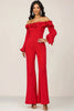 Load image into Gallery viewer, Red Ruffled Off the Shoulder Mother Of the Bride Jumpsuit with Long Sleeves