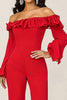 Load image into Gallery viewer, Red Ruffled Off the Shoulder Mother Of the Bride Jumpsuit with Long Sleeves