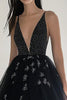 Load image into Gallery viewer, Black V Neck Princess Tulle Long Prom Dress with Beading