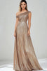 Load image into Gallery viewer, Golden One Shoulder Sequins A Line Long Prom Dress